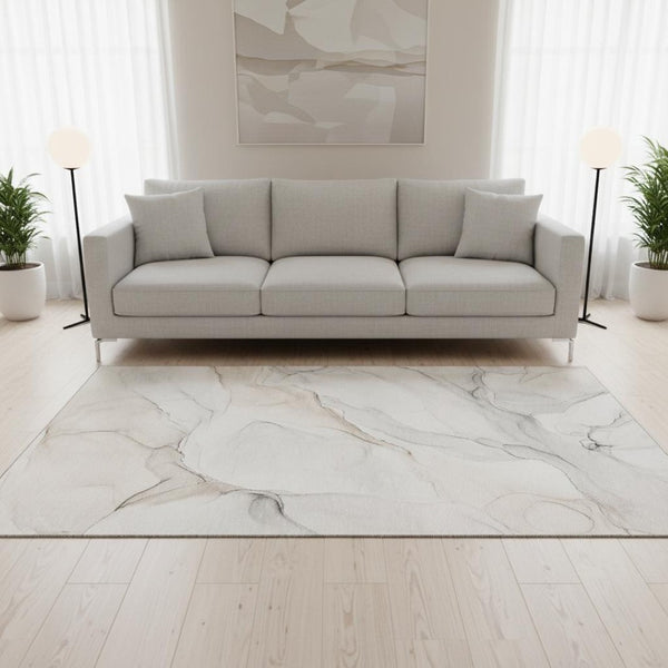 HomeRoots 5' X 8' Ivory and Beige Abstract Washable Area Rug – Durable, Stain-Resistant, UV-Protected Design! 647154