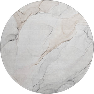 HomeRoots 8' Ivory and Beige Abstract Round Rug - Washable, UV-Protected, Stain-Resistant, Modern Elegance 647155