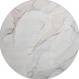 HomeRoots 8' Ivory and Beige Abstract Round Rug - Washable, UV-Protected, Stain-Resistant, Modern Elegance 647155