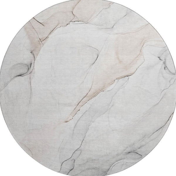 HomeRoots 8' Ivory and Beige Abstract Round Rug - Washable, UV-Protected, Stain-Resistant, Modern Elegance 647155