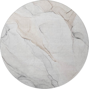 HomeRoots 8' Ivory and Beige Abstract Round Rug - Washable, UV-Protected, Stain-Resistant, Modern Elegance 647155