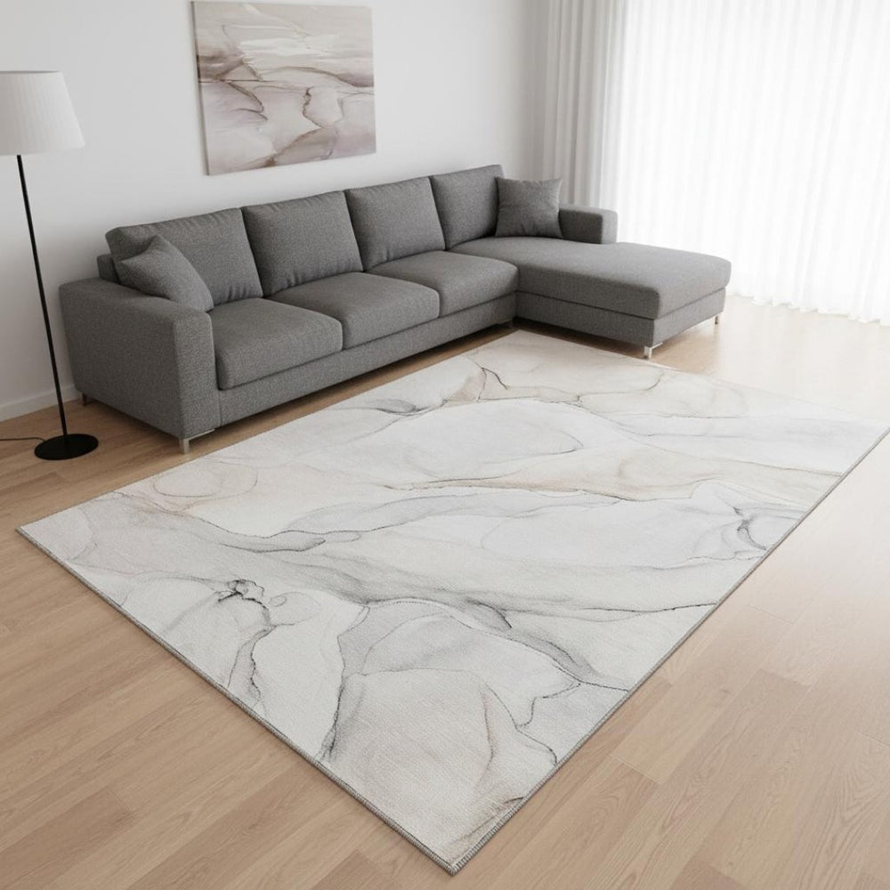 HomeRoots 8' X 10' Ivory and Beige Abstract Area Rug - Stylish, Washable, UV-Protected, Perfect for High-Traffic Spaces 647156