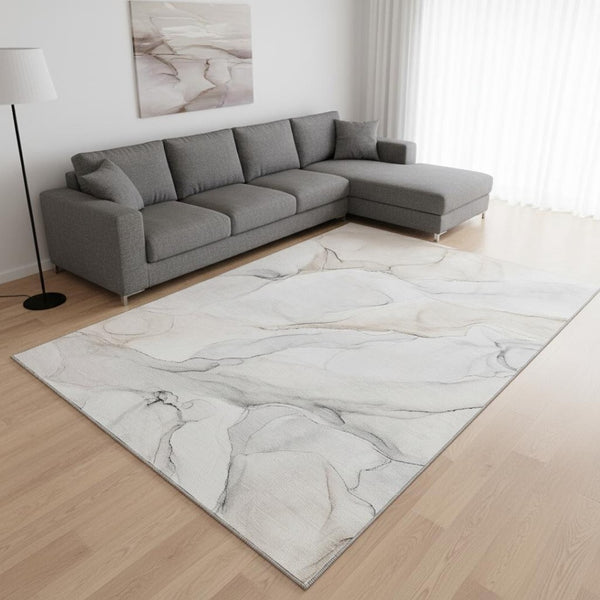 HomeRoots 8' X 10' Ivory and Beige Abstract Area Rug - Stylish, Washable, UV-Protected, Perfect for High-Traffic Spaces 647156