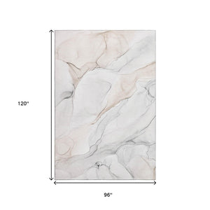 HomeRoots 8' X 10' Ivory and Beige Abstract Area Rug - Stylish, Washable, UV-Protected, Perfect for High-Traffic Spaces 647156