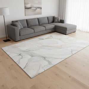 HomeRoots 9' X 12' Ivory and Beige Abstract Area Rug - Washable, UV Protected, Soft, Stylish for Modern Homes 647157