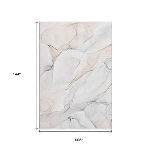 HomeRoots 9' X 12' Ivory and Beige Abstract Area Rug - Washable, UV Protected, Soft, Stylish for Modern Homes 647157