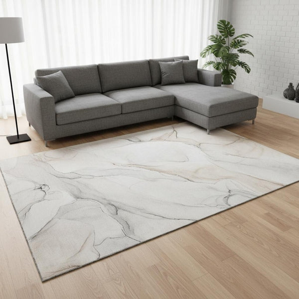HomeRoots 10' Ivory & Beige Abstract Washable Area Rug - UV Protected, Stain Resistant, Perfect for High-Traffic Homes 647158