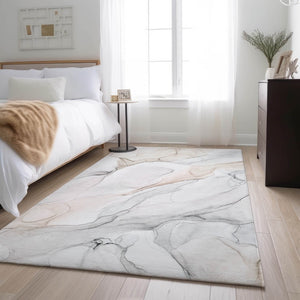 HomeRoots 10' Ivory & Beige Abstract Washable Area Rug - UV Protected, Stain Resistant, Perfect for High-Traffic Homes 647158