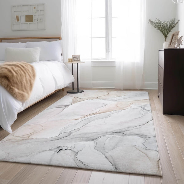 HomeRoots 10' Ivory & Beige Abstract Washable Area Rug - UV Protected, Stain Resistant, Perfect for High-Traffic Homes 647158