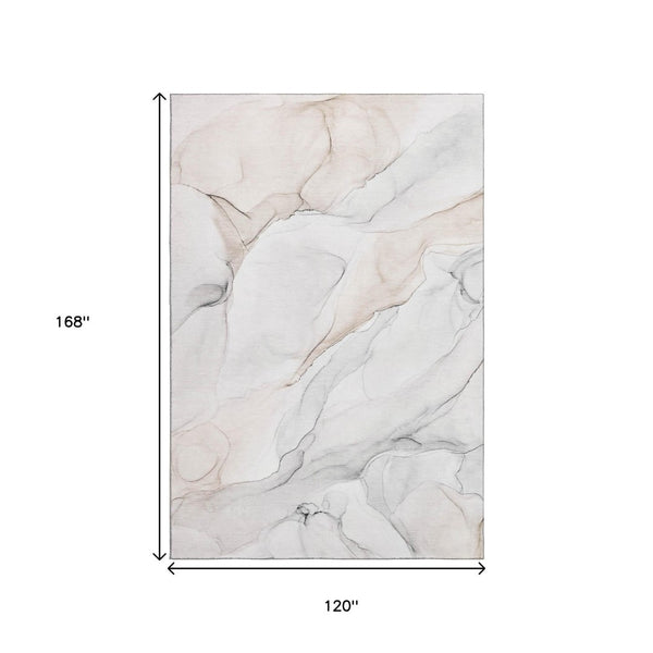 HomeRoots 10' Ivory & Beige Abstract Washable Area Rug - UV Protected, Stain Resistant, Perfect for High-Traffic Homes 647158