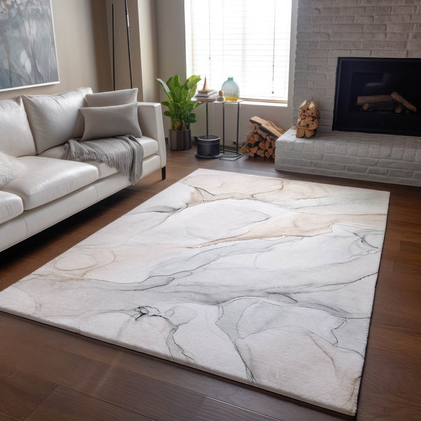 HomeRoots 10' Ivory & Beige Abstract Washable Area Rug - UV Protected, Stain Resistant, Perfect for High-Traffic Homes 647158