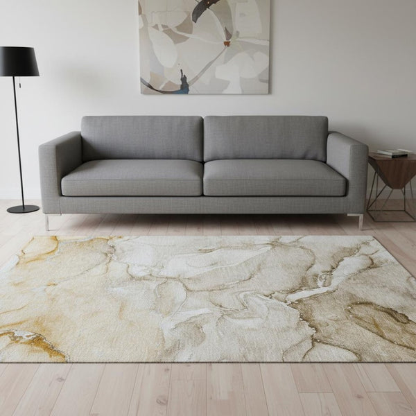 HomeRoots 5' X 8' Brown And Ivory Abstract Rug - Durable, Stain Resistant, UV Protected for Busy Homes & Decor 647160