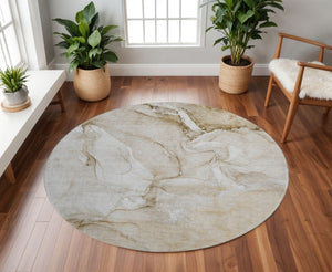 HomeRoots 8' Brown and Ivory Abstract Washable Round Rug - Durable, Stain-Resistant with UV Protection for Homes 647161