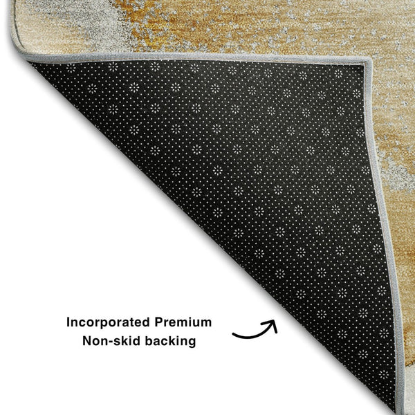 HomeRoots 8' Brown and Ivory Abstract Washable Round Rug - Durable, Stain-Resistant with UV Protection for Homes 647161