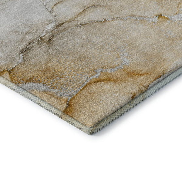 HomeRoots 8' Brown and Ivory Abstract Washable Round Rug - Durable, Stain-Resistant with UV Protection for Homes 647161