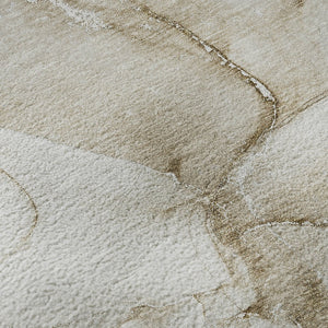 HomeRoots 8' Brown and Ivory Abstract Washable Round Rug - Durable, Stain-Resistant with UV Protection for Homes 647161