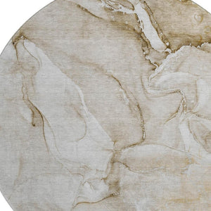 HomeRoots 8' Brown and Ivory Abstract Washable Round Rug - Durable, Stain-Resistant with UV Protection for Homes 647161