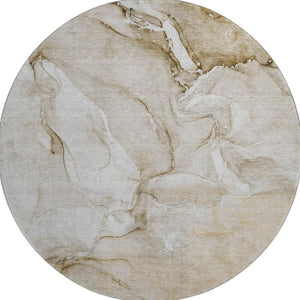 HomeRoots 8' Brown and Ivory Abstract Washable Round Rug - Durable, Stain-Resistant with UV Protection for Homes 647161