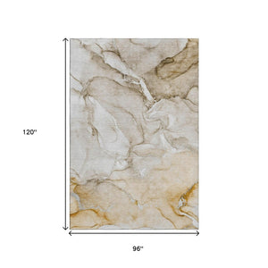 HomeRoots 8' X 10' Brown and Ivory Abstract Area Rug - Washable, UV-Protected, Stain-Resistant, Family-Friendly! 647162