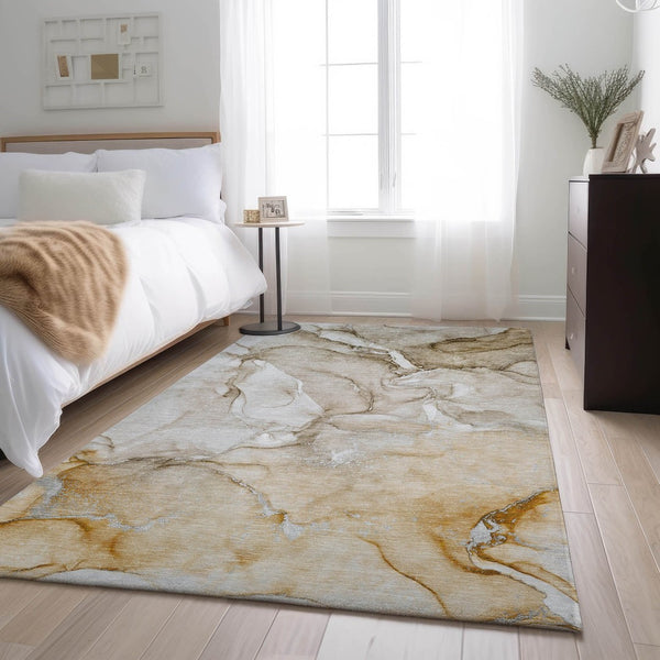 HomeRoots 8' X 10' Brown and Ivory Abstract Area Rug - Washable, UV-Protected, Stain-Resistant, Family-Friendly! 647162