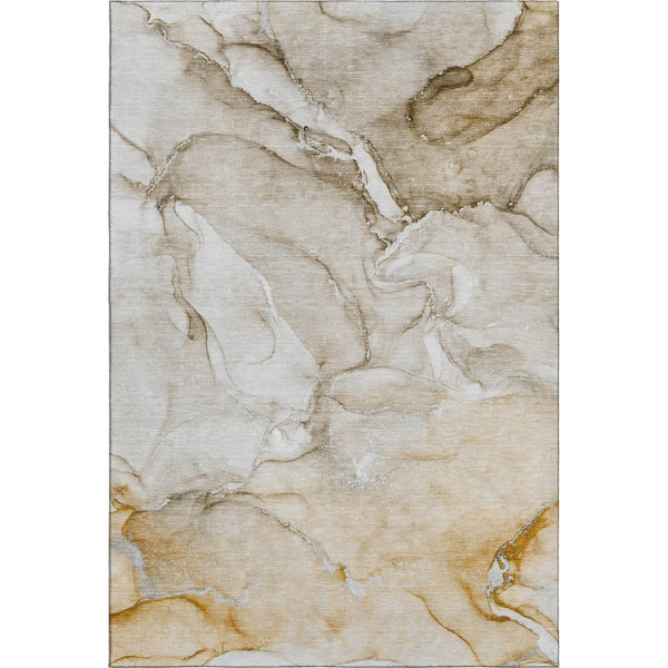 HomeRoots 8' X 10' Brown and Ivory Abstract Area Rug - Washable, UV-Protected, Stain-Resistant, Family-Friendly! 647162