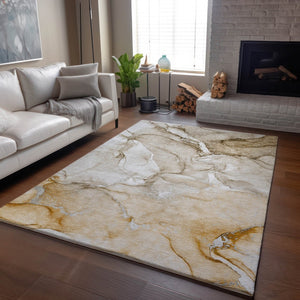 HomeRoots 8' X 10' Brown and Ivory Abstract Area Rug - Washable, UV-Protected, Stain-Resistant, Family-Friendly! 647162