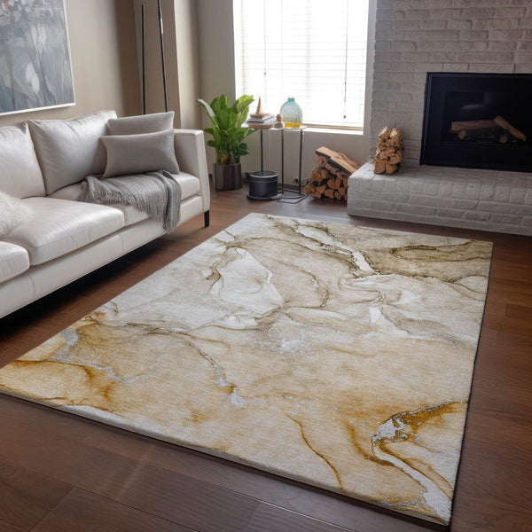 HomeRoots 8' X 10' Brown and Ivory Abstract Area Rug - Washable, UV-Protected, Stain-Resistant, Family-Friendly! 647162