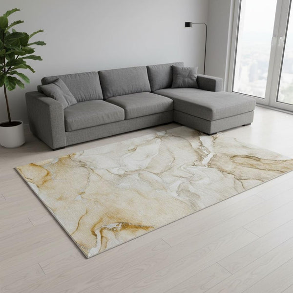 HomeRoots 8' X 10' Brown and Ivory Abstract Area Rug - Washable, UV-Protected, Stain-Resistant, Family-Friendly! 647162