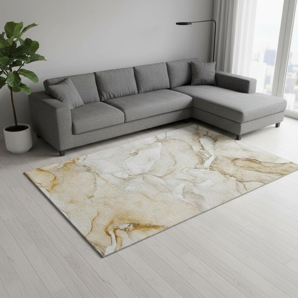 HomeRoots 9' X 12' Brown And Ivory Abstract Area Rug - Durable, Stain Resistant, UV Protected for Modern Homes 647163