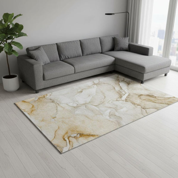 HomeRoots 9' X 12' Brown And Ivory Abstract Area Rug - Durable, Stain Resistant, UV Protected for Modern Homes 647163