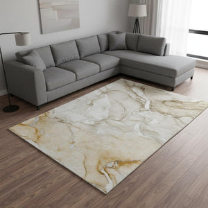 HomeRoots 10' X 14' Brown And Ivory Abstract Washable Area Rug with UV Protection for Modern Homes & Style 647164