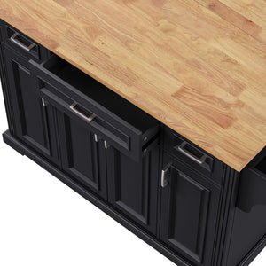 English Elm K&K 54" Farmhouse Kitchen Island with Embossed Texture, Drop Leaf, Soft-Close Drawers & Wheels Black N707P195395B
