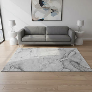 HomeRoots 5' X 8' Gray and Ivory Abstract Area Rug – Washable, Stain-Resistant, UV Protected for Homes 647166