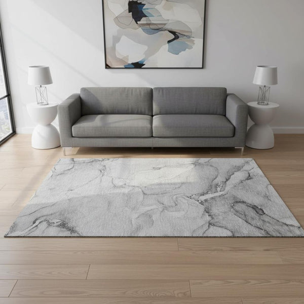 HomeRoots 5' X 8' Gray and Ivory Abstract Area Rug – Washable, Stain-Resistant, UV Protected for Homes 647166