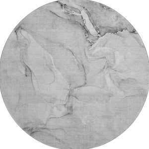 HomeRoots 8' Gray and Ivory Abstract Washable Round Rug – Durable, UV-Protected, Stain-Resistant Beauty for Any Room 647167