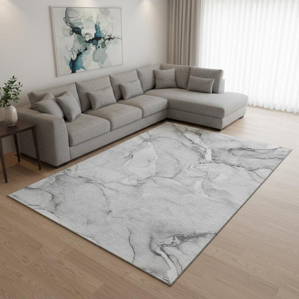 HomeRoots 8' X 10' Gray And Ivory Abstract Washable Area Rug - Durable, Stylish, UV Protected for Modern Homes 647168