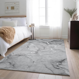 HomeRoots 8' X 10' Gray And Ivory Abstract Washable Area Rug - Durable, Stylish, UV Protected for Modern Homes 647168
