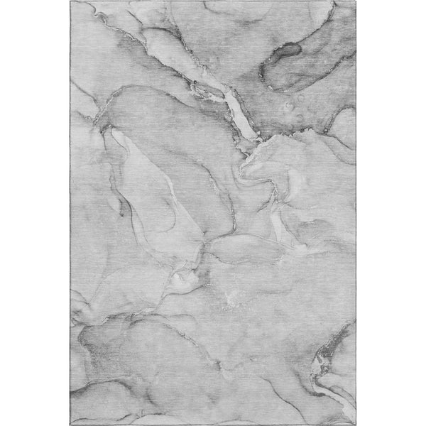 HomeRoots 8' X 10' Gray And Ivory Abstract Washable Area Rug - Durable, Stylish, UV Protected for Modern Homes 647168
