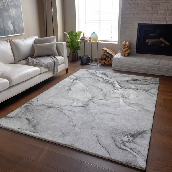 HomeRoots 8' X 10' Gray And Ivory Abstract Washable Area Rug - Durable, Stylish, UV Protected for Modern Homes 647168