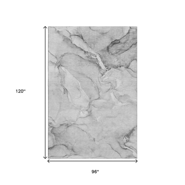 HomeRoots 8' X 10' Gray And Ivory Abstract Washable Area Rug - Durable, Stylish, UV Protected for Modern Homes 647168