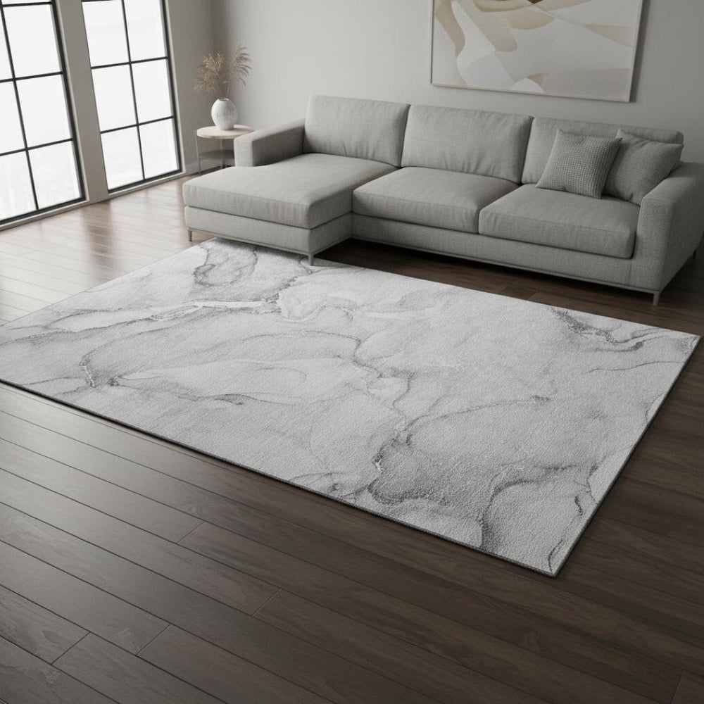 HomeRoots 9' X 12' Gray and Ivory Abstract Washable Area Rug - Stylish, Durable, UV-Protected for Modern Homes 647169
