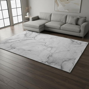 HomeRoots 9' X 12' Gray and Ivory Abstract Washable Area Rug - Stylish, Durable, UV-Protected for Modern Homes 647169