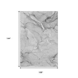 HomeRoots 9' X 12' Gray and Ivory Abstract Washable Area Rug - Stylish, Durable, UV-Protected for Modern Homes 647169