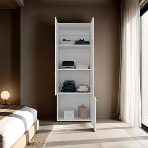 English Elm Armoire 66.9" H - Modern 3-Door Wardrobe With 3 Shelves, Eco-Friendly, Space-Saving Design In White B097P395876