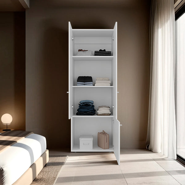 English Elm Armoire 66.9" H - Modern 3-Door Wardrobe With 3 Shelves, Eco-Friendly, Space-Saving Design In White B097P395876