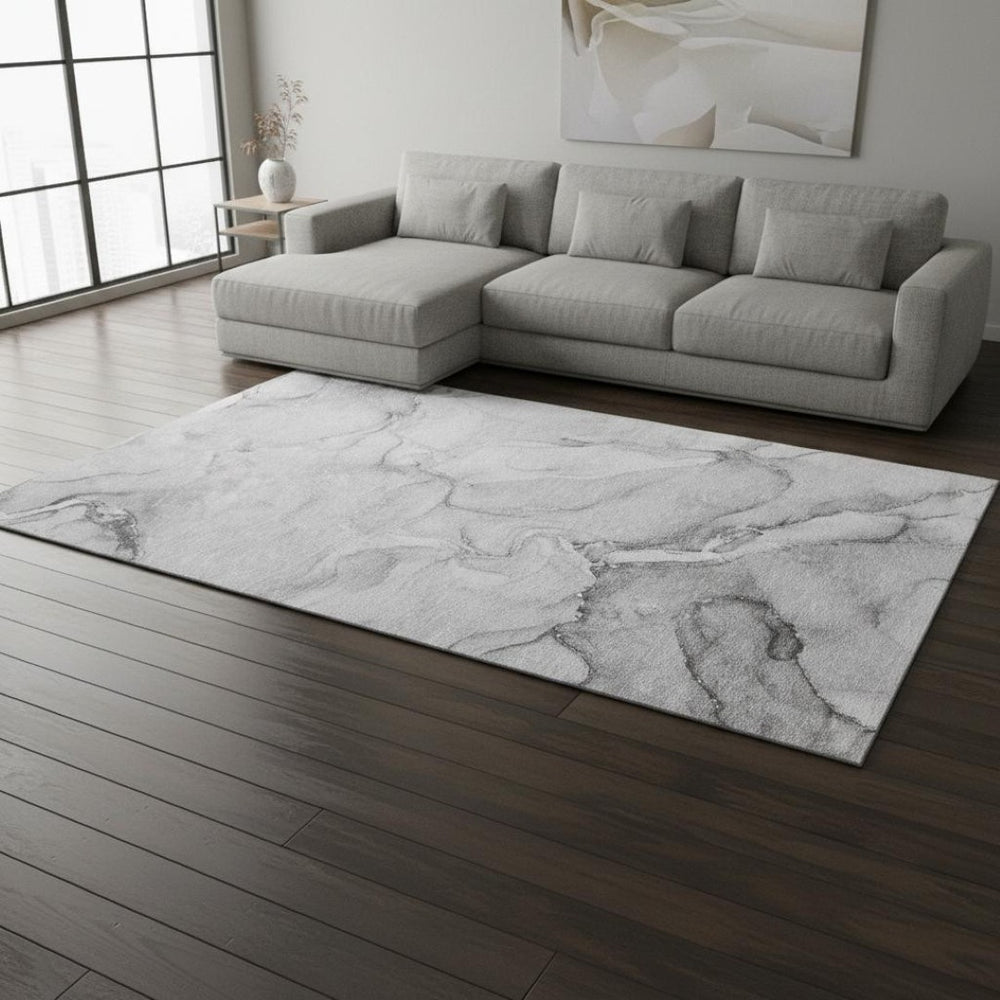 HomeRoots 10' X 14' Gray And Ivory Abstract Washable Area Rug - Stylish, Durable, Stain-Resistant, UV Protected! 647170