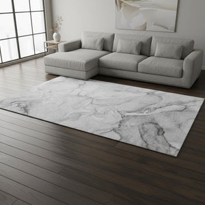 HomeRoots 10' X 14' Gray And Ivory Abstract Washable Area Rug - Stylish, Durable, Stain-Resistant, UV Protected! 647170