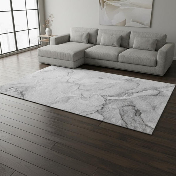 HomeRoots 10' X 14' Gray And Ivory Abstract Washable Area Rug - Stylish, Durable, Stain-Resistant, UV Protected! 647170