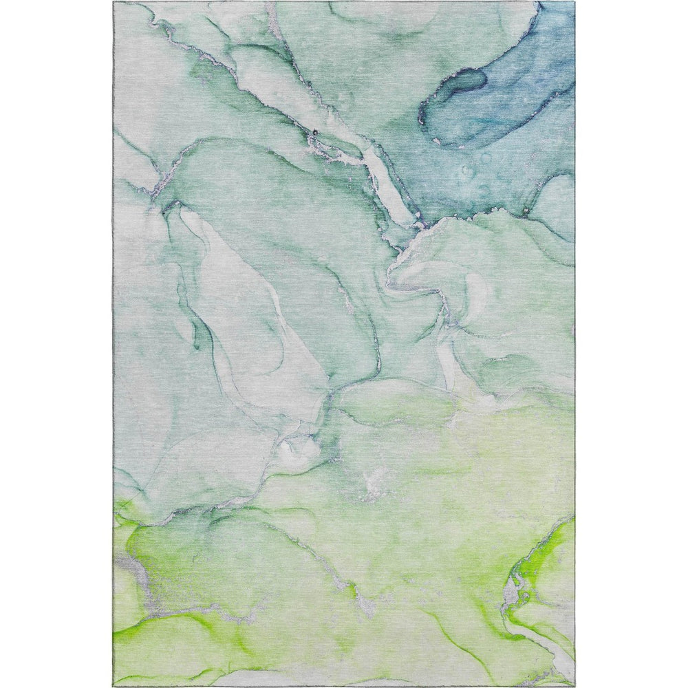 HomeRoots 5' X 8' Abstract Area Rug in Green, Blue & Ivory – Washable, UV-Protected, Durable & Stylish Design 647172