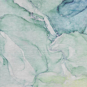 HomeRoots 8' X 10' Abstract Washable Area Rug in Green, Blue & Ivory - UV Protected, Stain-Resistant Design 647174